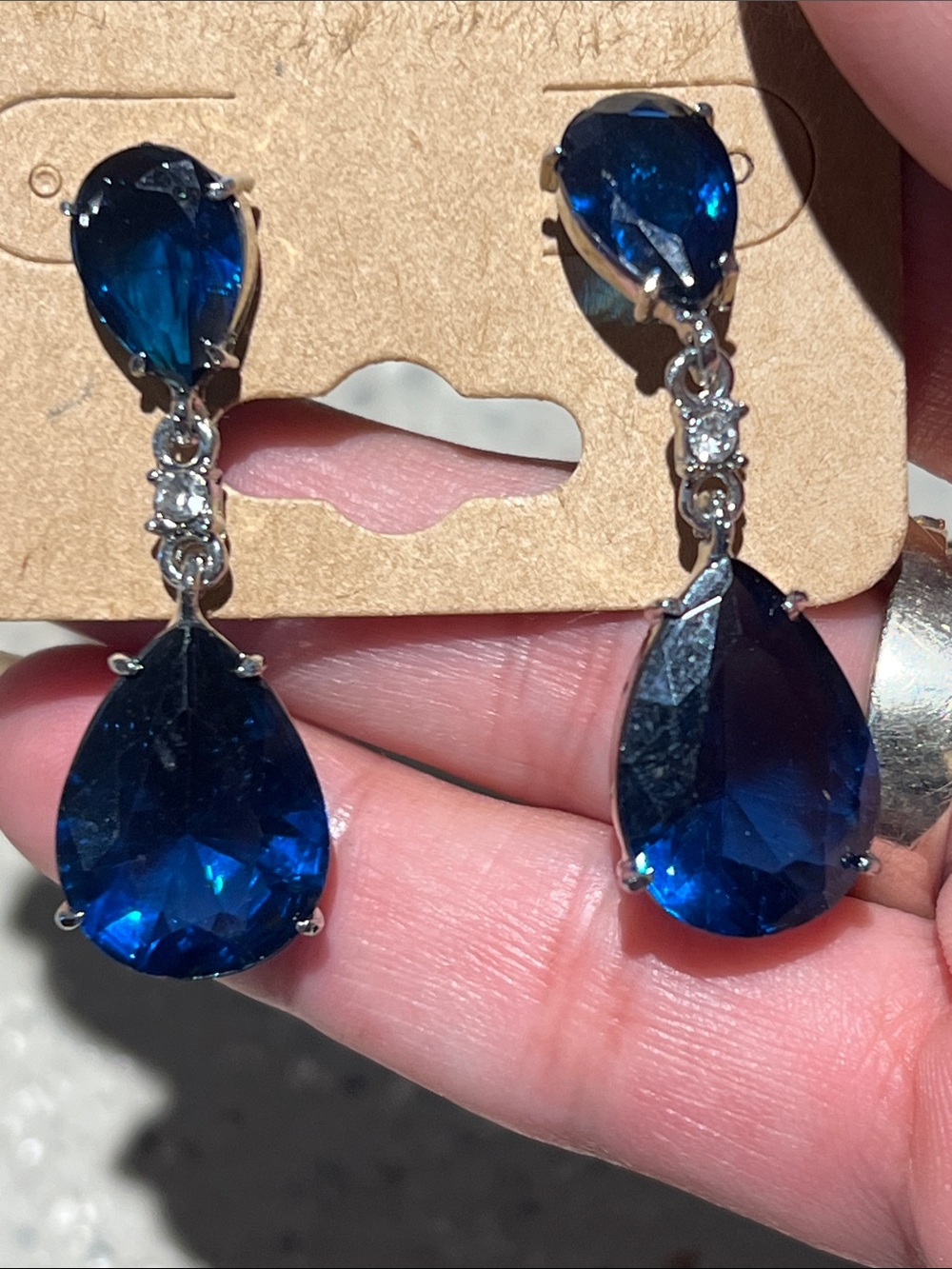 Classic Navy Teardrop Dangle Earrings - Elegant Women's Jewelry